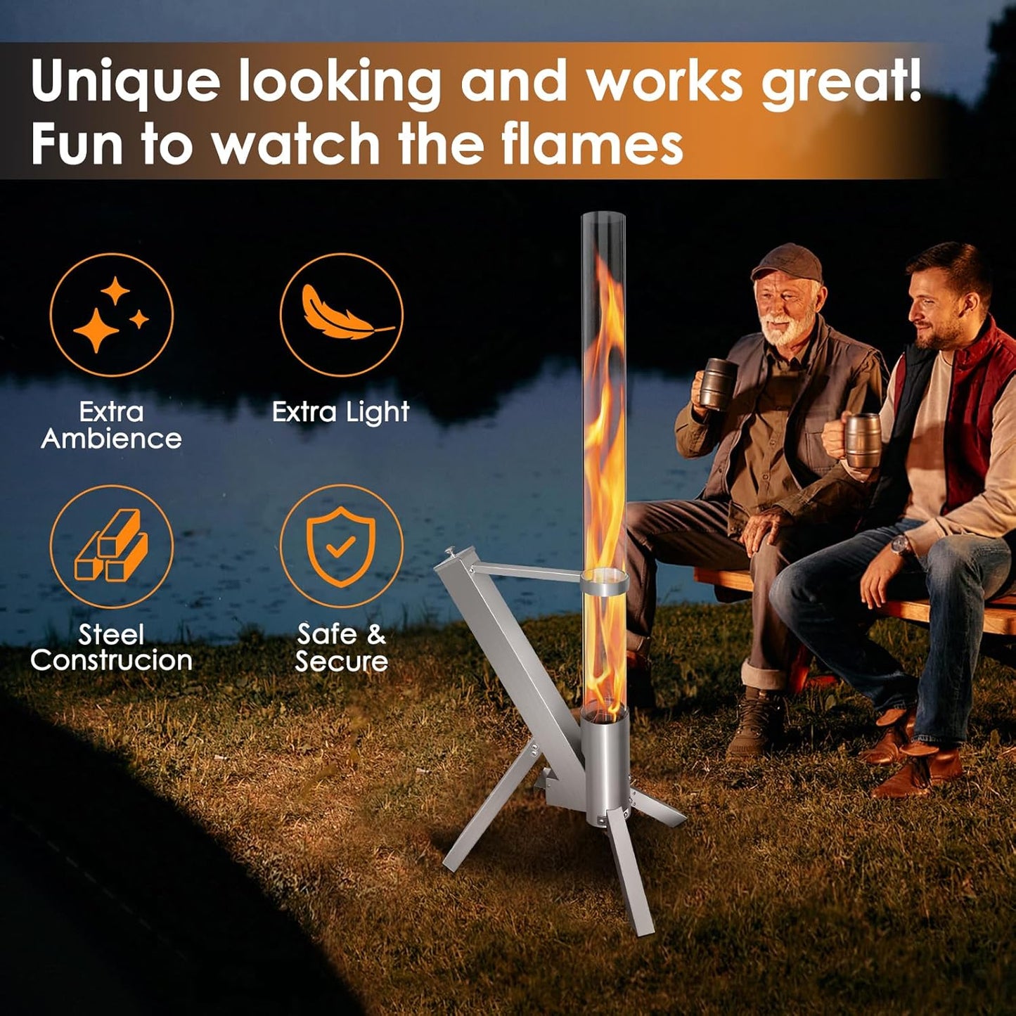 FlameTower 360 – Outdoor Pellet Patio Heater with Panoramic Glass Tube