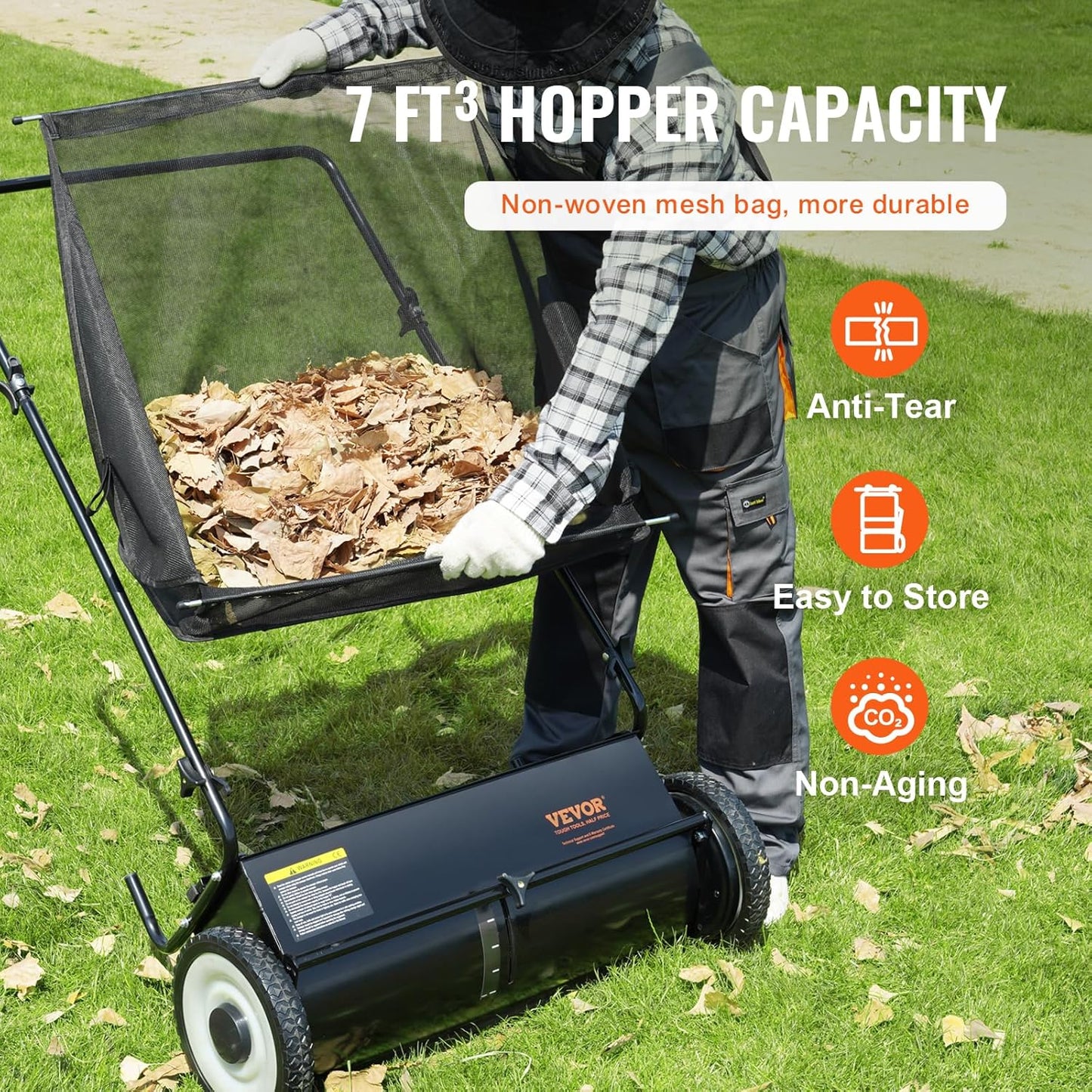LawnMaster | Hand-Push Lawn Sweeper with Extra-Large Collector