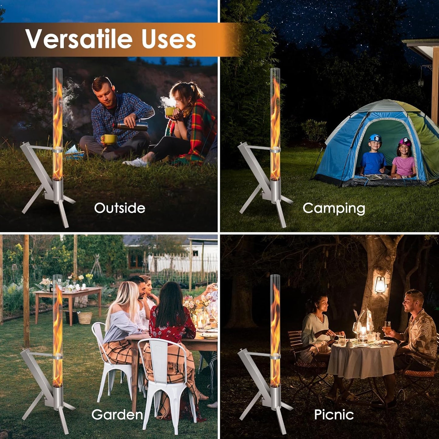FlameTower 360 – Outdoor Pellet Patio Heater with Panoramic Glass Tube